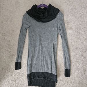 LOFT Black and Gray Striped Cowl Neck Sweater
